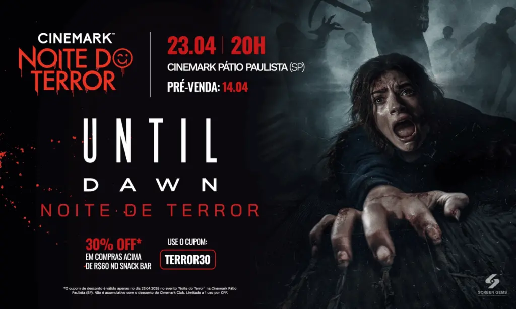 Imagem de divulgação da Noite do Terror no Cinemark que exibirá o filme Until Dawn
